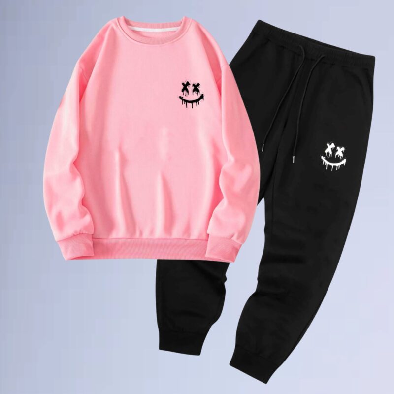 Rosa — conjunto moletom gola careca walkind street wear smile