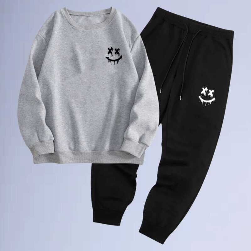 Cinza Mescla — conjunto moletom gola careca walkind street wear smile