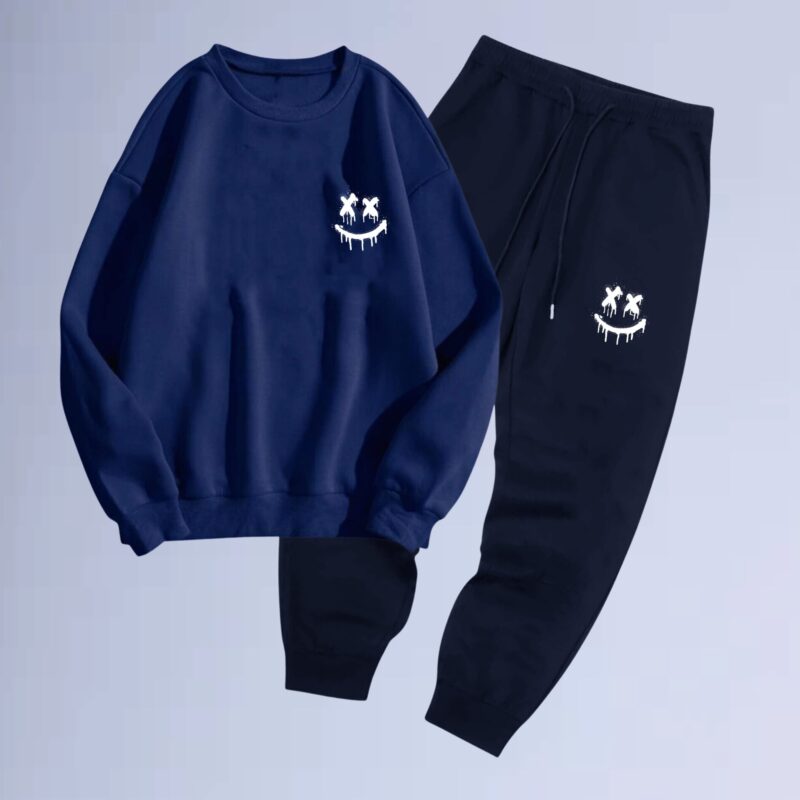 Azul Marinho — conjunto moletom gola careca walkind street wear smile