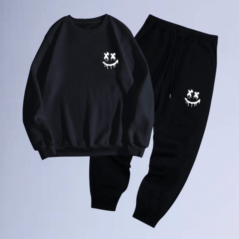 Preto — conjunto moletom gola careca walkind street wear smile