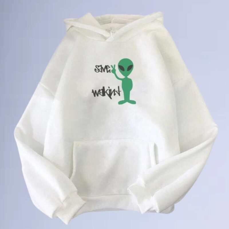 Branco — Moletom canguru walkind save alien street